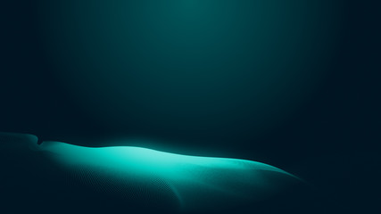 Dot green wave light screen gradient texture background. Abstract  technology big data digital background. 3d rendering.