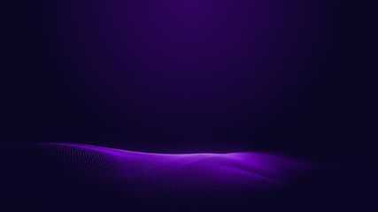 Dot blue purple wave line light gradient dark background. Abstract  technology big data digital background. 3d rendering.