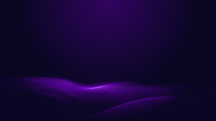 Dot blue purple wave line light gradient dark background. Abstract  technology big data digital background. 3d rendering.
