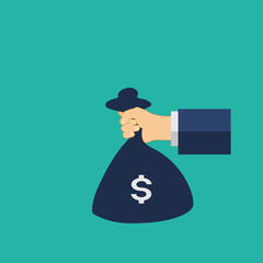 Hand holding money bag. vector