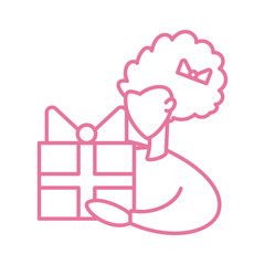 woman holding a gift box, line style icon