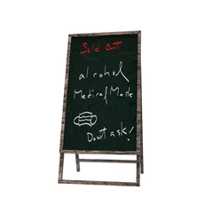 The 3d rendering of Old pharmacy notice board says medical masks, alcohol sold out