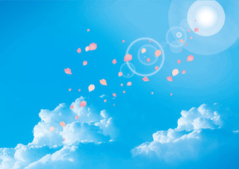 青空 空 快晴 晴天 晴れ 太陽 青空 雲 入道雲 花びら 桜 桜の花 Wall Mural Okaka08