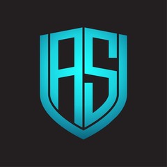 Obraz premium AS Logo monogram with emblem shield design isolated with blue colors on black background