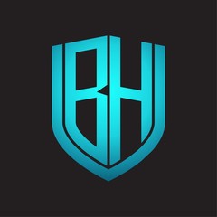 BH Logo monogram with emblem shield design isolated with blue colors on black background