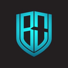 BO Logo monogram with emblem shield design isolated with blue colors on black background