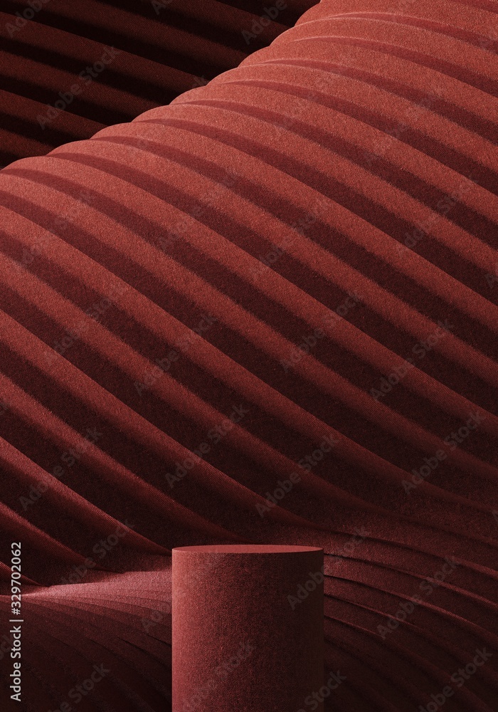 Poster abstract background for branding and minimal presentation.red podium on folding fabric pleated geome