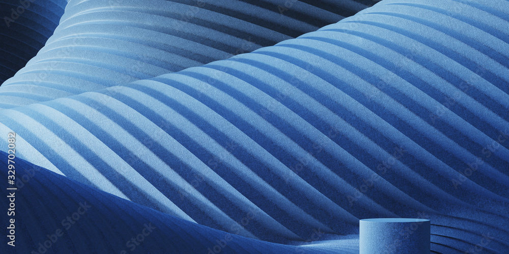 Poster abstract background for branding and minimal presentation.blue podium on folding fabric pleated geom