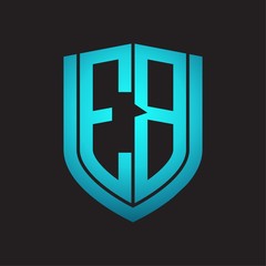 EB Logo monogram with emblem shield design isolated with blue colors on black background