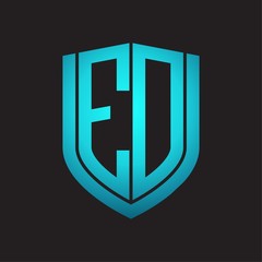 ED Logo monogram with emblem shield design isolated with blue colors on black background