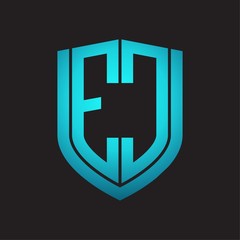 EC Logo monogram with emblem shield design isolated with blue colors on black background
