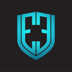 EE Logo monogram with emblem shield design isolated with blue colors on black background