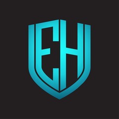 EH Logo monogram with emblem shield design isolated with blue colors on black background