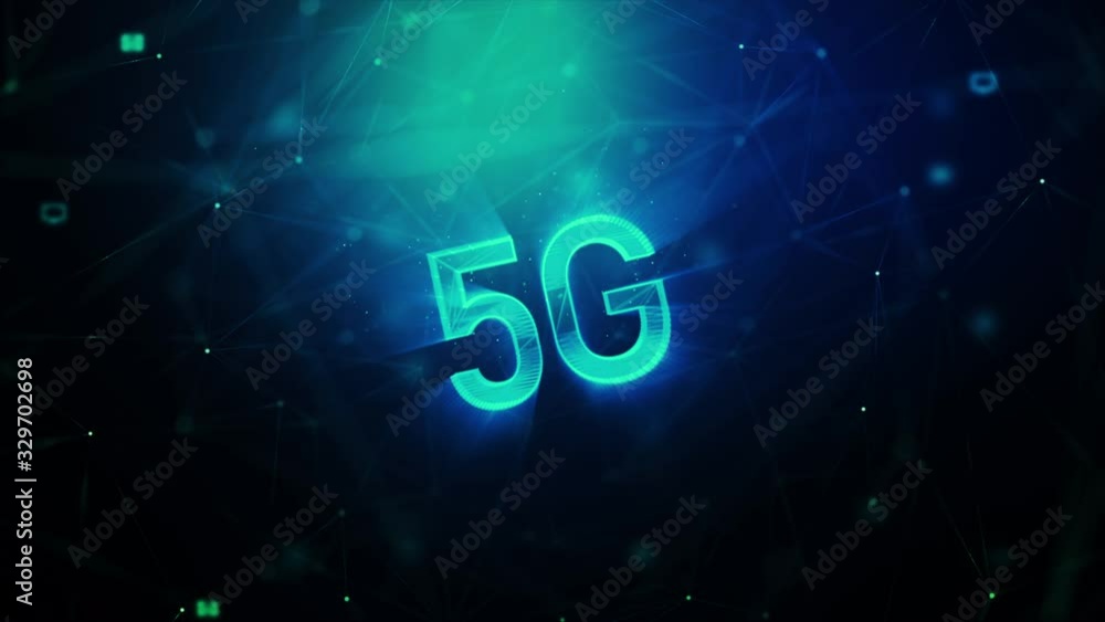 Poster 3d rendering 5g text with lighting and glow effect for digital and technology concept, with connecti