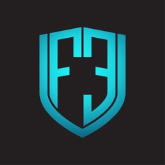 FE Logo monogram with emblem shield design isolated with blue colors on black background