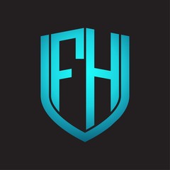 FH Logo monogram with emblem shield design isolated with blue colors on black background