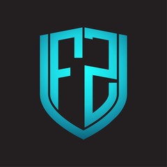 FZ Logo monogram with emblem shield design isolated with blue colors on black background