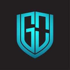GO Logo monogram with emblem shield design isolated with blue colors on black background