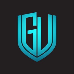 GV Logo monogram with emblem shield design isolated with blue colors on black background