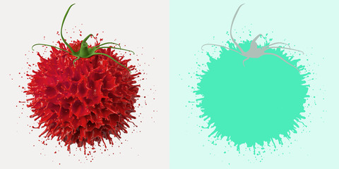 Abstract object for food and beverage presentation. Red tomato splash with color element for professional object selection. 3d rendering illustration.