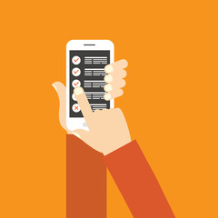 Checklist on smartphone screen. Online survey concept. Hand holds mobile phone and check list with checkboxes and checkmark