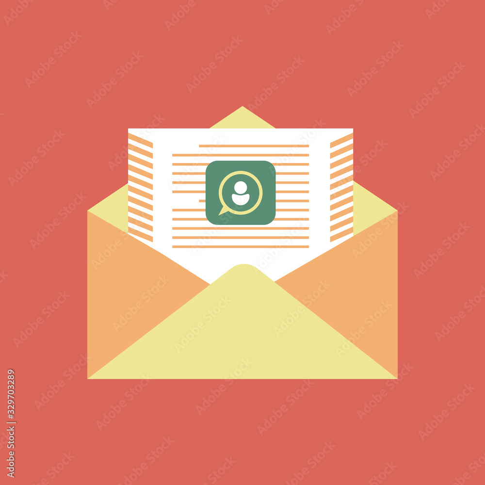 Poster open envelope with a document. new letter. sending correspondence