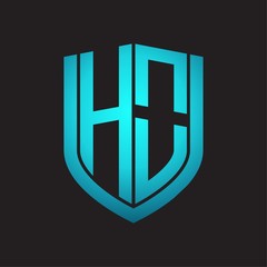 HO Logo monogram with emblem shield design isolated with blue colors on black background