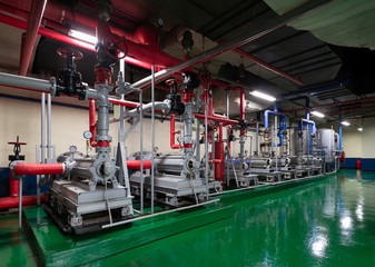 Fire Pumps and Clean Water Pumps In Basement Machine Room.