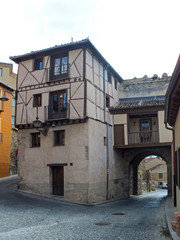 Fototapeta na wymiar Segovia Old Town, Spain. View of beautiful old buildings in the city.