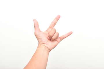 Hand finger pointing isolated on white background