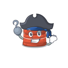 Cool cherry macaron in one hand Pirate cartoon design style with hat