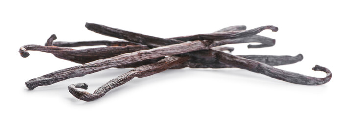 Aromatic vanilla sticks on white background
