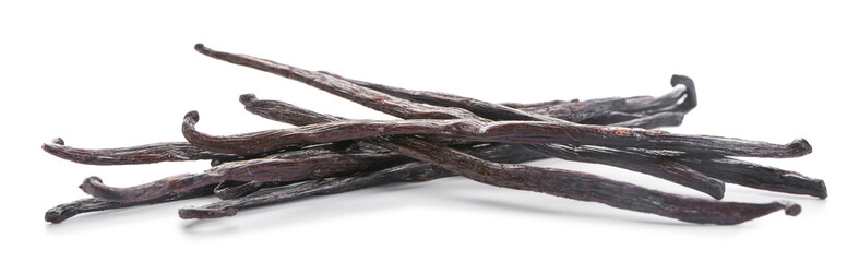 Aromatic vanilla sticks on white background