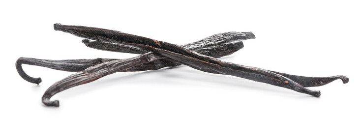 Aromatic vanilla sticks on white background