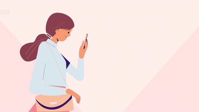 the woman looking at smartphone she is looking for information, 2D animation