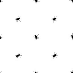 Seamless pattern black fly silhouette isolated, white background, bloodsucking insect repeating ornament, animal wallpaper, pest bug backdrop, disease carrier vector, virus and epidemic spread concept