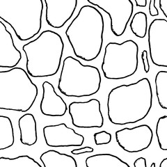 Stones handdrawn seamless black and white pattern. Vector illustration.