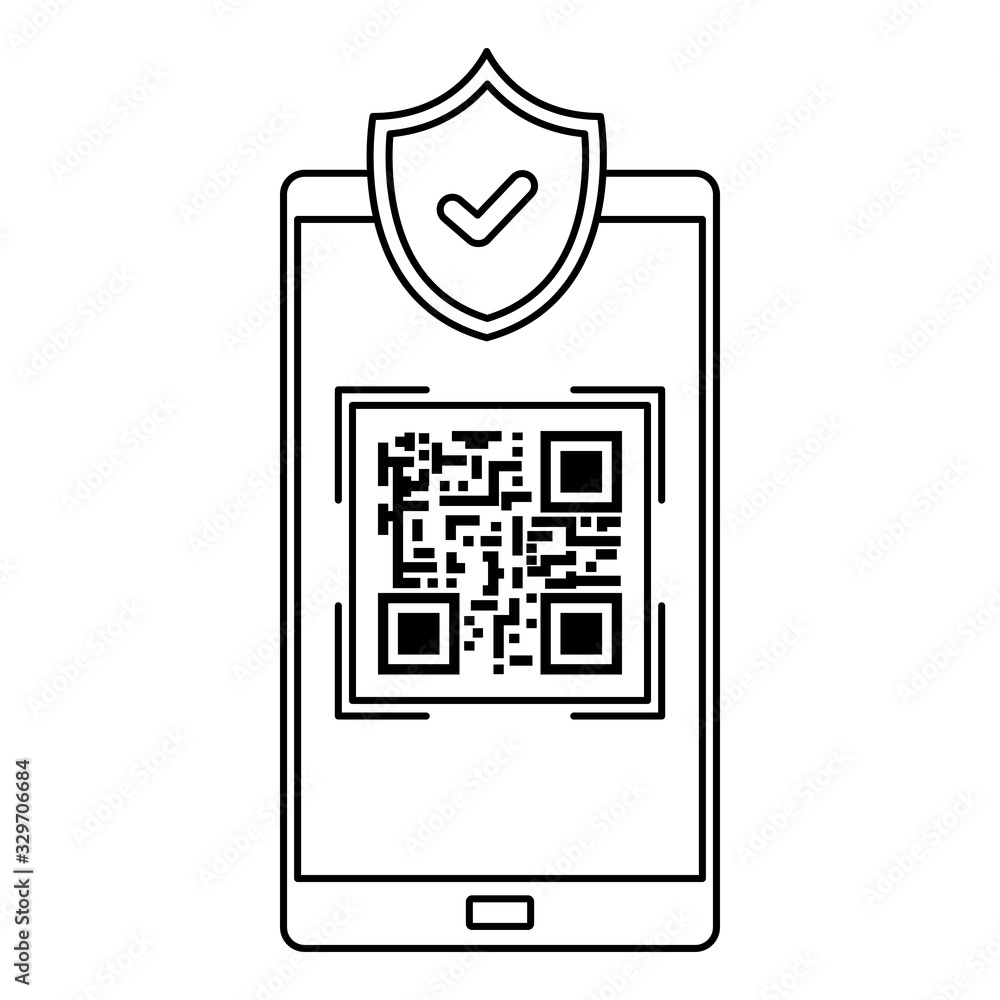 Poster smartphone device with scan code qr and shield vector illustration design