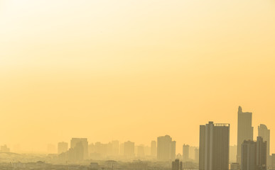 Blurred abstract background of condo terraces,with panoramic views of the city, the distribution of residences in the capital