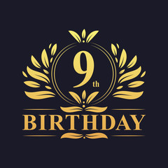 Luxury 9th Birthday Logo, 9 years celebration.