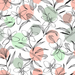 Vector seamless pattern with hand drawn flowers.
