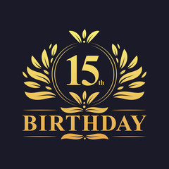 Luxury 15th Birthday Logo, 15 years celebration.