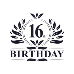 16th Birthday logo, 16 years Birthday celebration.