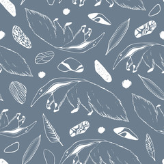 Giant anteater. Seamless pattern with animals. Hand drawing of wildlife. Vector background.