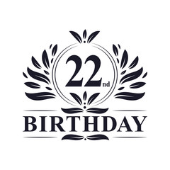 Luxury 22nd Birthday Logo, 22 years celebration.
