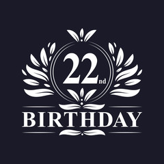 22nd Birthday logo, 22 years Birthday celebration.