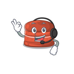 Charming cherry macaron cartoon character design wearing headphone