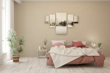 Modern bedroom. Scandinavian interior design. 3D illustration