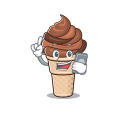 Mascot design of chocolate ice cream speaking on phone
