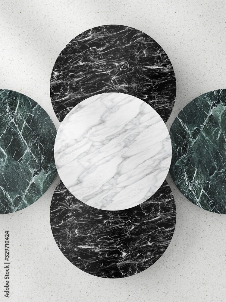 Poster plane composition of round pattern. 3d rendering - illustration.